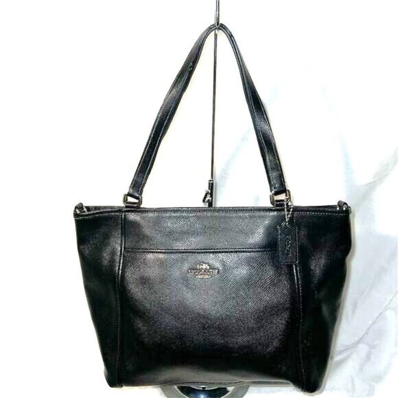 Coach Peyton Black Leather Tote Handbag Women's Shoulder Bag - Picture 1 of 12